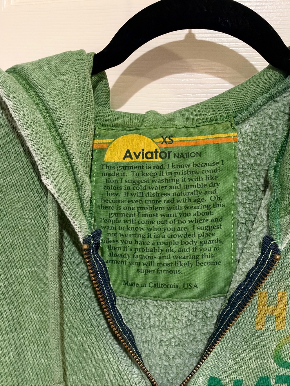Aviator Nation Green 'High On Nature' Zip Hoodie - Picture 4 of 4